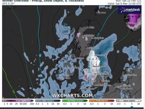 英国降雪地图变成紫色和白色，以显示确切的日期