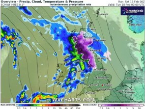 英国降雪预报，地图显示下周11英寸降雪的确切时间